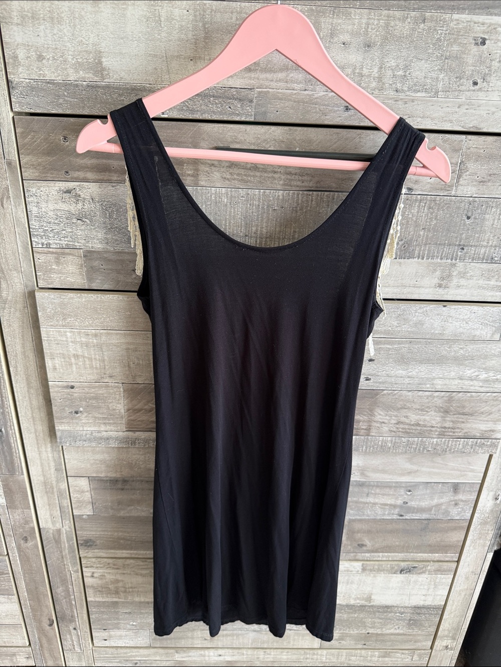Black Women's Tank Top with Lace Trim - Brand Unspecified